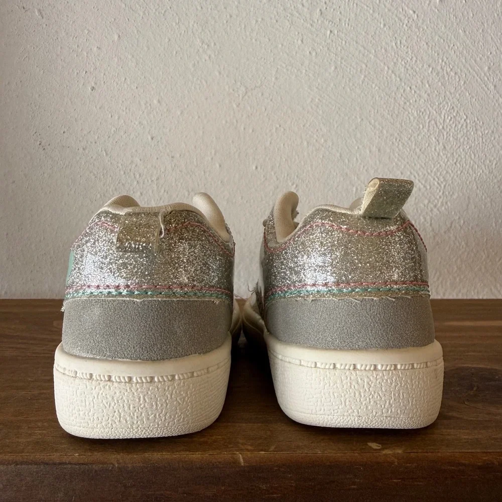 Carter's Glitter Toddler Sneakers Size 4 Silver Hearts Bungee Lace Up Shoes